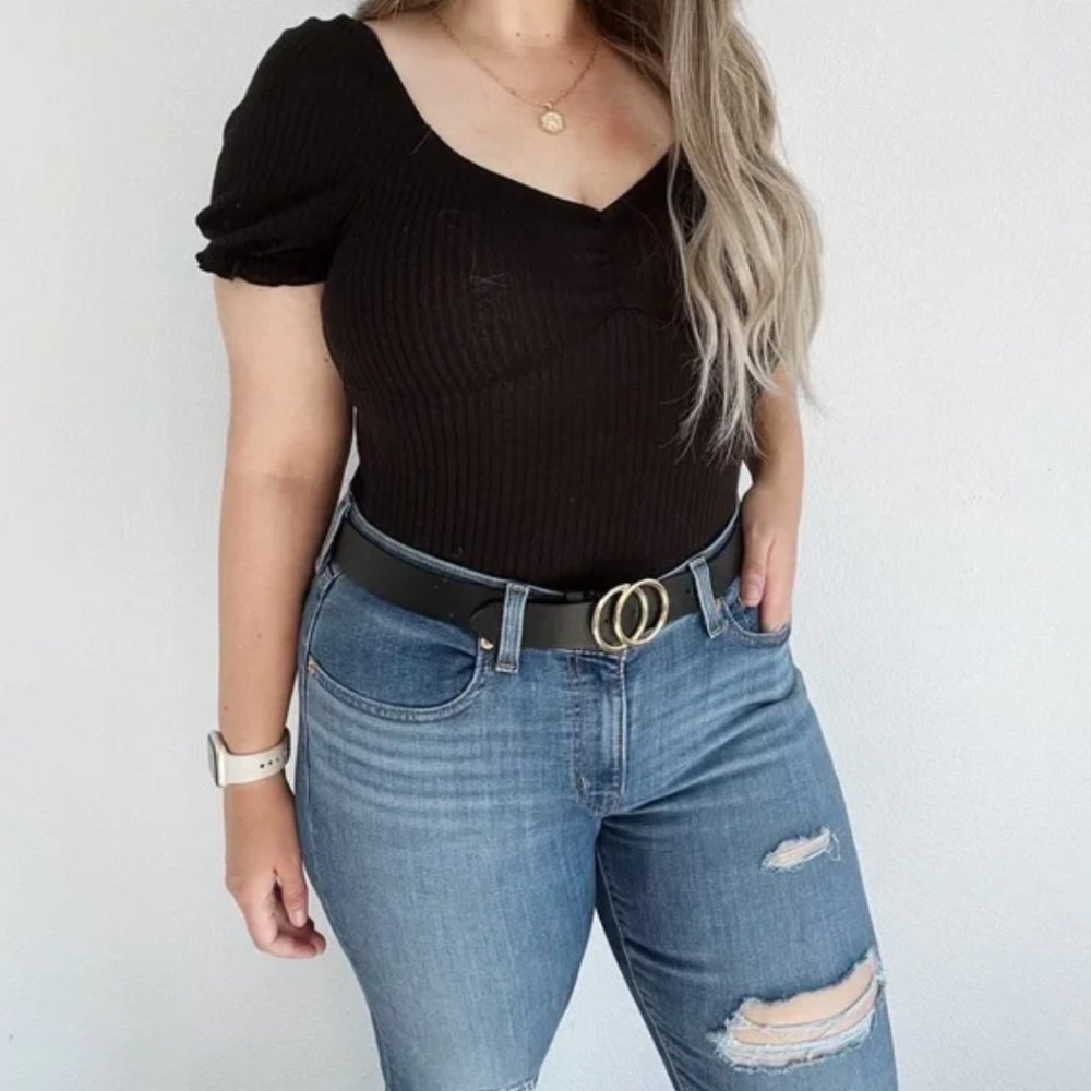 Shein Sweetheart Ribbed Bodysuit Black Large